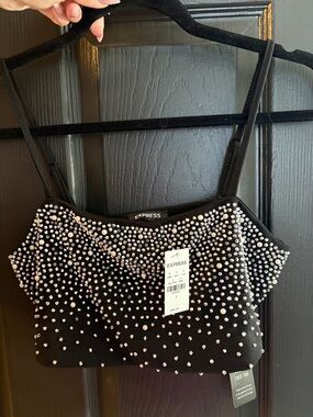 Express Black Rhinestone Embellished Cropped Tank